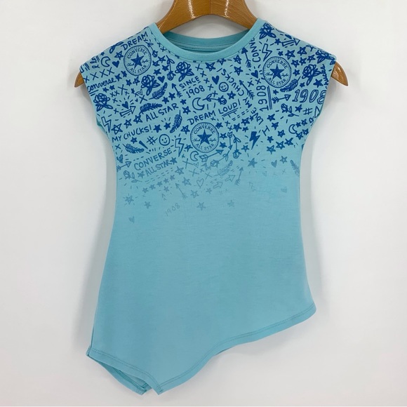 Converse All-Star Girls' Cap Sleeve Asymmetrical Pointed Hem Tee, Medium (10-12) - Picture 4 of 14
